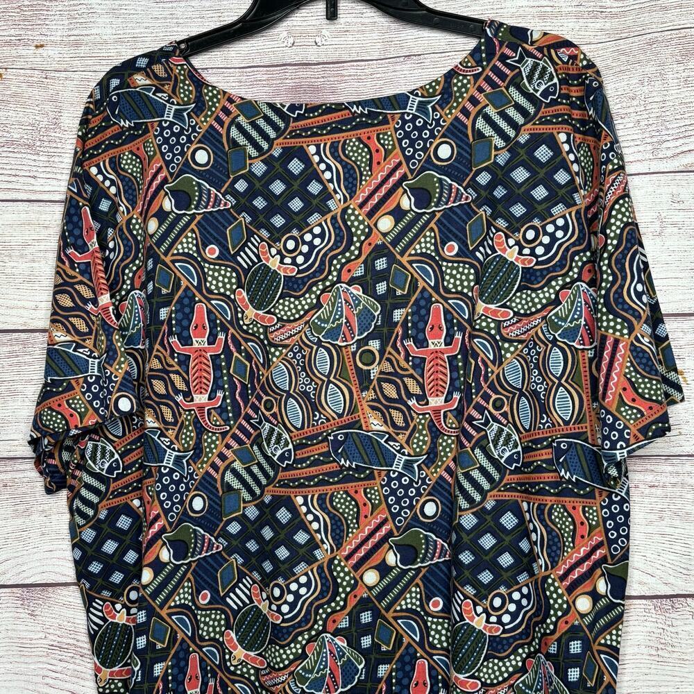 Hilo Hattie Vintage 80's Hawaiian Geometric Boxy Alligator Print Blouse sz Large - Picture 3 of 6